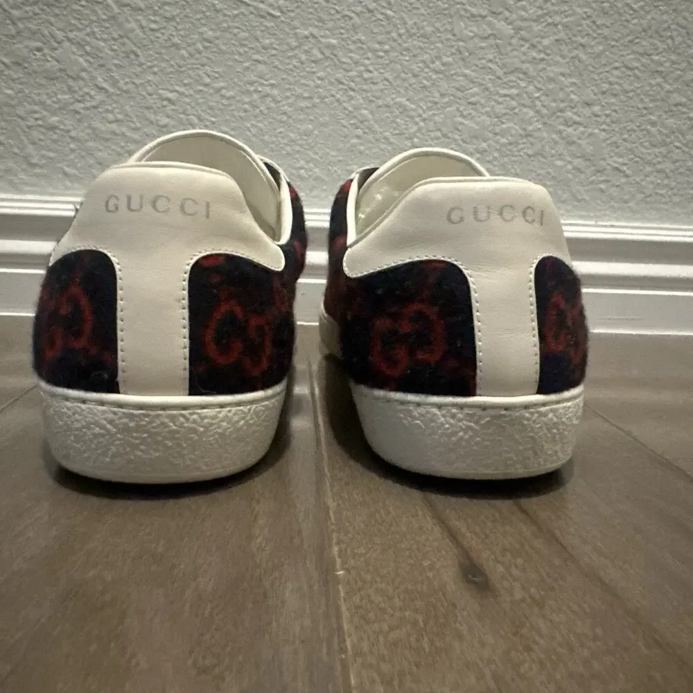 AUTHENTIC GUCCI WOOL ACE GG BLUE RED SNEAKERS 548495 GG 9.5 (fits USA 10.5)
